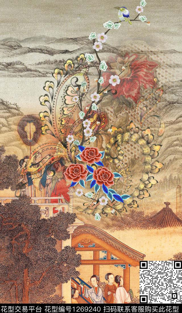 定位花水墨风民族风数码印花华亿平台下载（图片编号: 1269240） - 瓦栏（Walan）