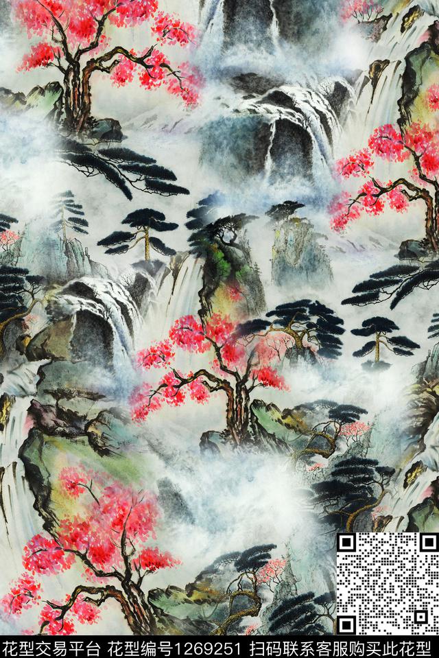 抽象中国风水墨风数码印花华亿平台下载（图片编号: 1269251） - 瓦栏（Walan）