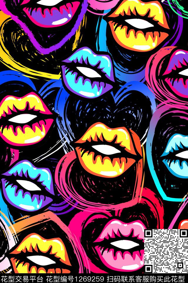 涂鸦抽象吻的嘴唇传统印花华亿平台下载（图片编号: 1269259） - 瓦栏（Walan）