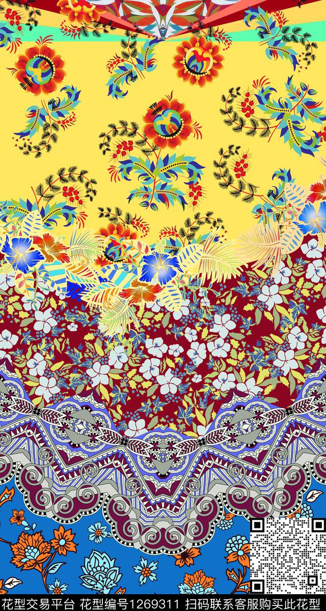 矢量民族风花卉数码印花华亿平台下载（图片编号: 1269311） - 瓦栏（Walan）