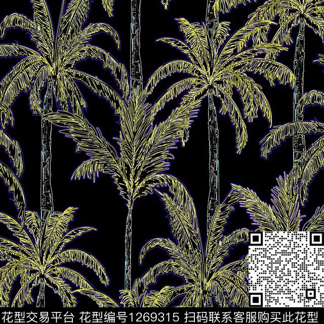 线条画单色热带华亿平台数码印花华亿平台下载（图片编号: 1269315） - 瓦栏（Walan）