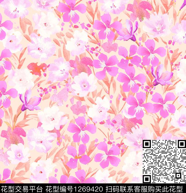 女装复古花卉数码印花华亿平台下载（图片编号: 1269420） - 瓦栏（Walan）