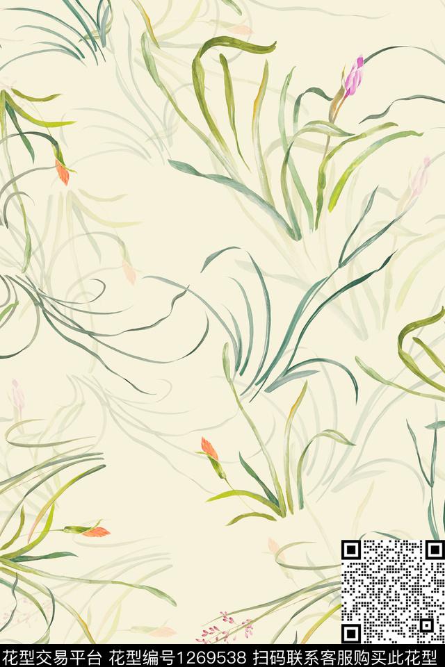 花卉植物清爽数码印花华亿平台下载（图片编号: 1269538） - 瓦栏（Walan）