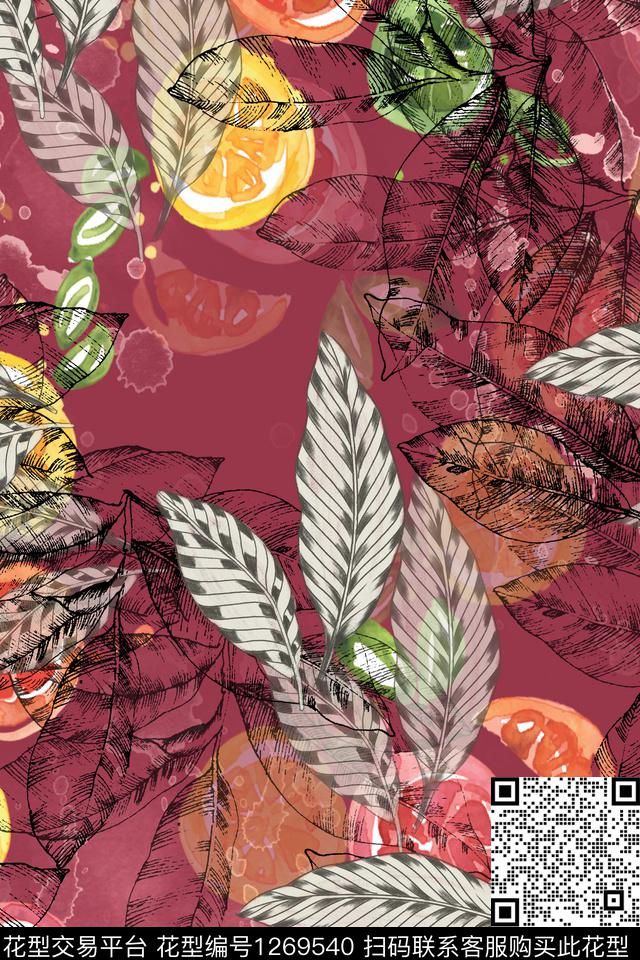 花卉植物清爽数码印花华亿平台下载（图片编号: 1269540） - 瓦栏（Walan）