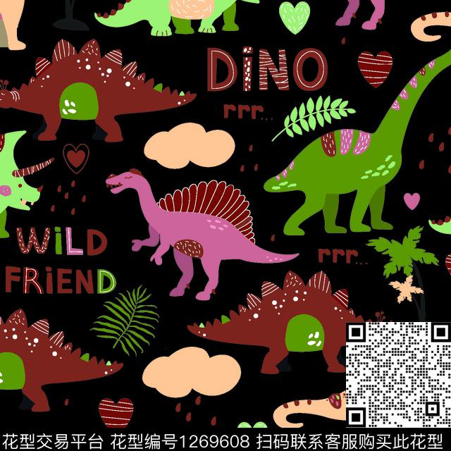 卡通恐龙小飞象传统印花华亿平台下载（图片编号: 1269608） - 瓦栏（Walan）