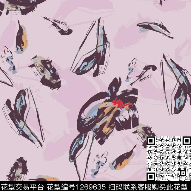 花卉大牌风水墨风数码印花华亿平台下载（图片编号: 1269635） - 瓦栏（Walan）