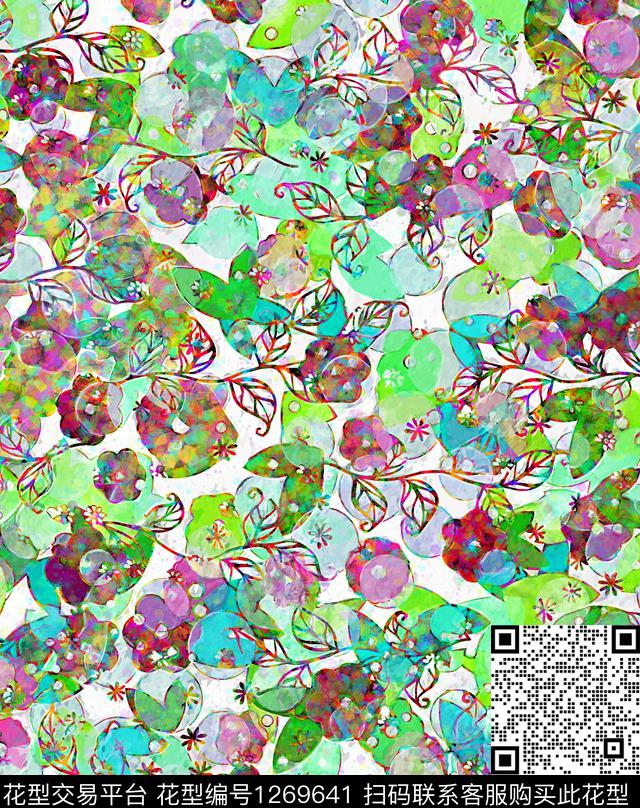 花卉手绘丙烯画数码印花华亿平台下载（图片编号: 1269641） - 瓦栏（Walan）