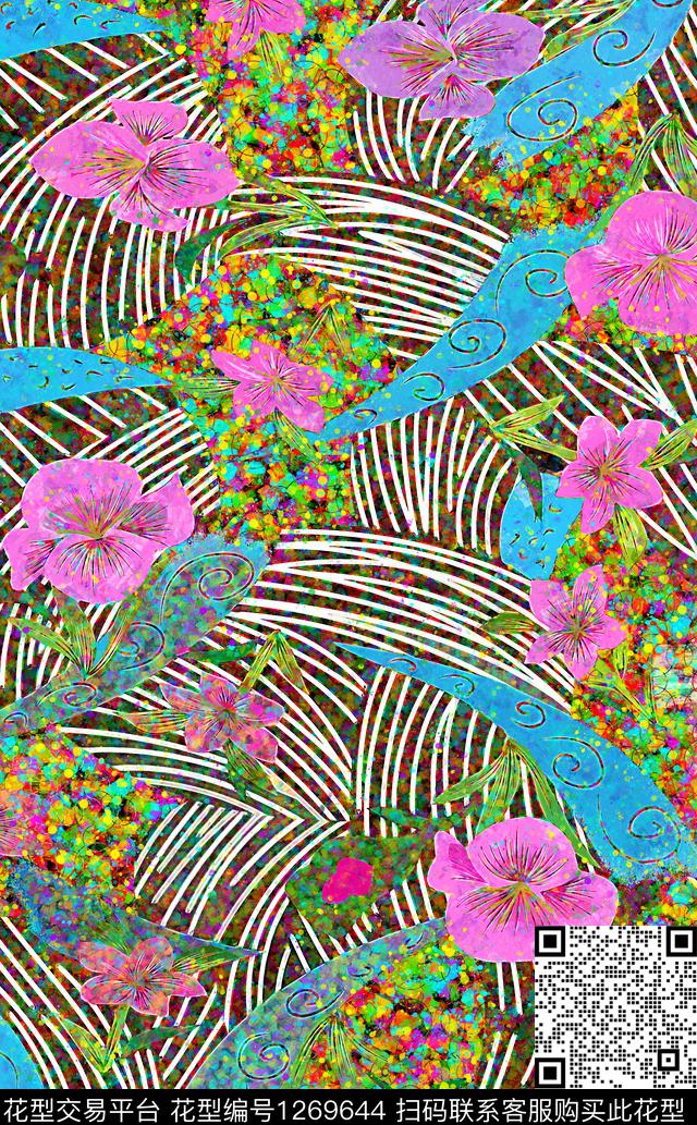 花卉手绘丙烯画数码印花华亿平台下载（图片编号: 1269644） - 瓦栏（Walan）