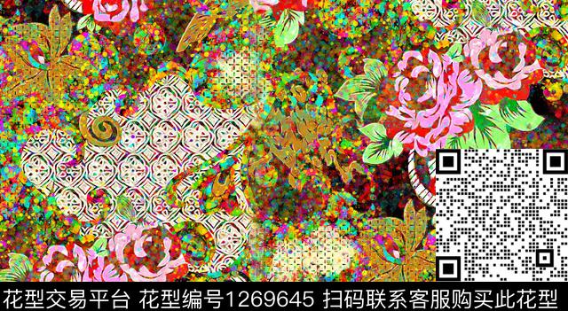 花卉手绘丙烯画数码印花华亿平台下载（图片编号: 1269645） - 瓦栏（Walan）