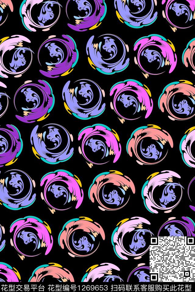 涂鸦纹理花卉传统印花华亿平台下载（图片编号: 1269653） - 瓦栏（Walan）