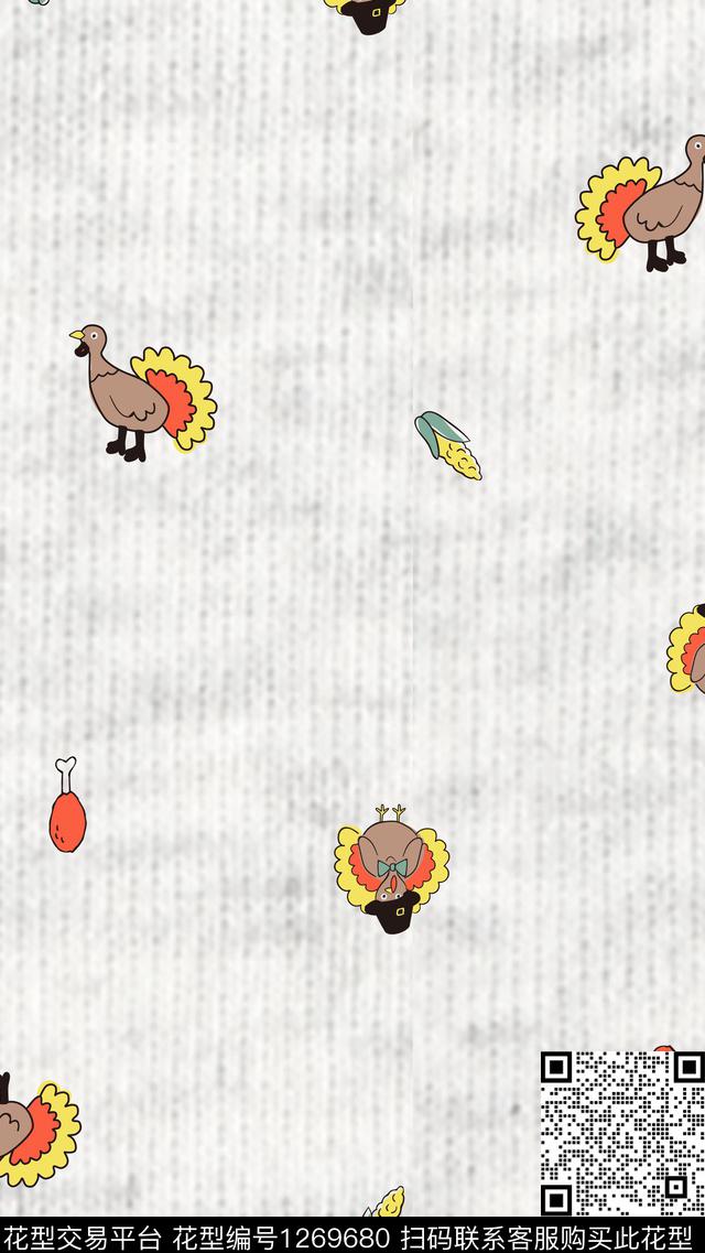 卡通小碎花火鸡传统印花华亿平台下载（图片编号: 1269680） - 瓦栏（Walan）