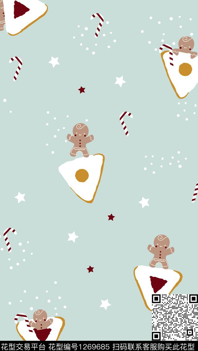 卡通圣诞姜饼小人传统印花华亿平台下载（图片编号: 1269685） - 瓦栏（Walan）