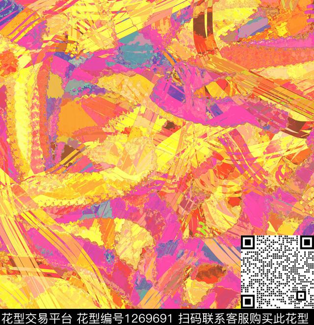 炫彩绘画几何数码印花华亿平台下载（图片编号: 1269691） - 瓦栏（Walan）