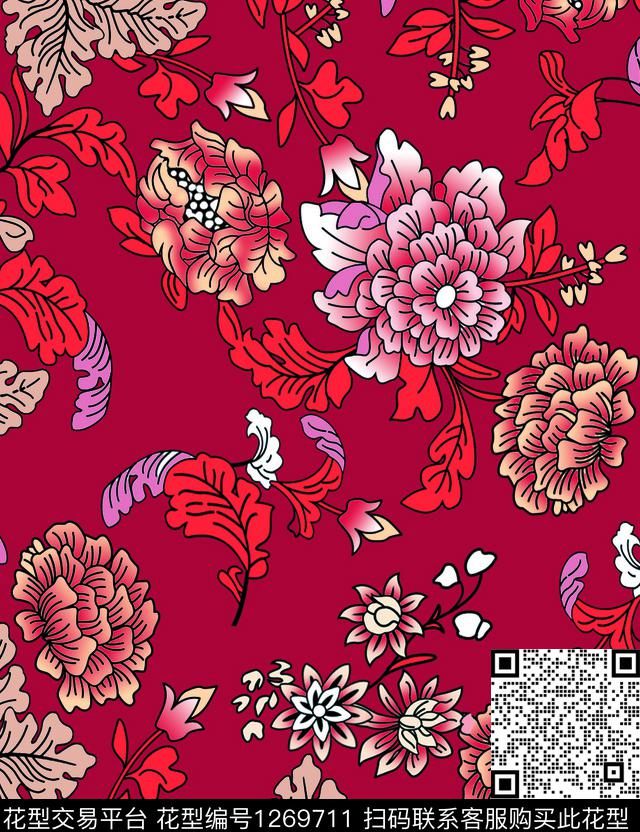 数码华亿平台花卉年轻女性数码印花华亿平台下载（图片编号: 1269711） - 瓦栏（Walan）
