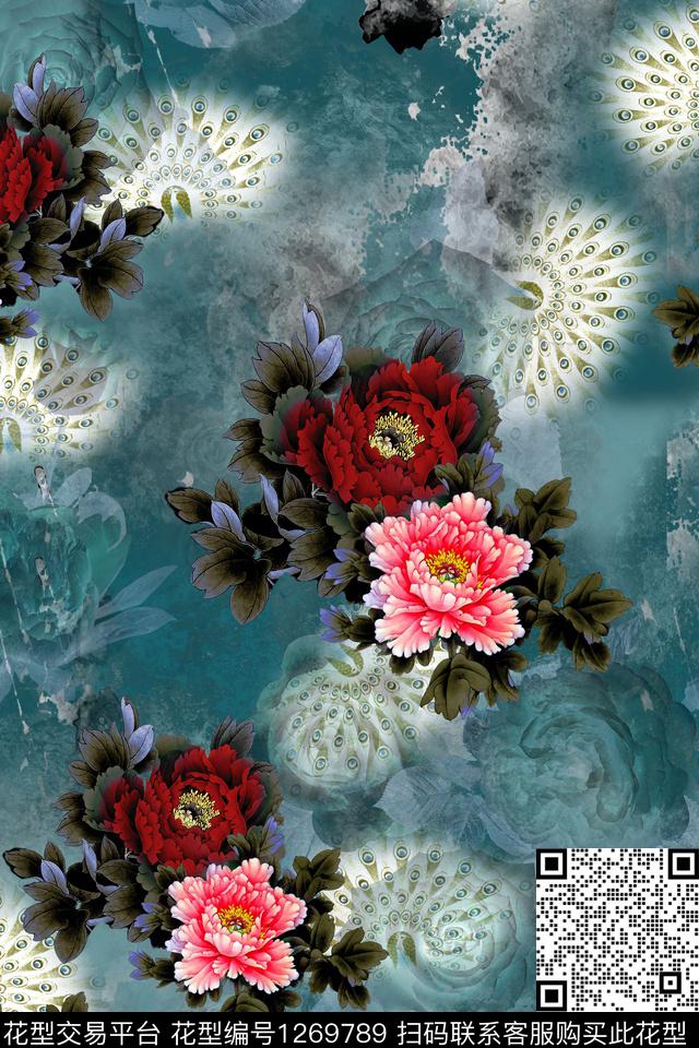 连衣裙花卉大牌风数码印花华亿平台下载（图片编号: 1269789） - 瓦栏（Walan）