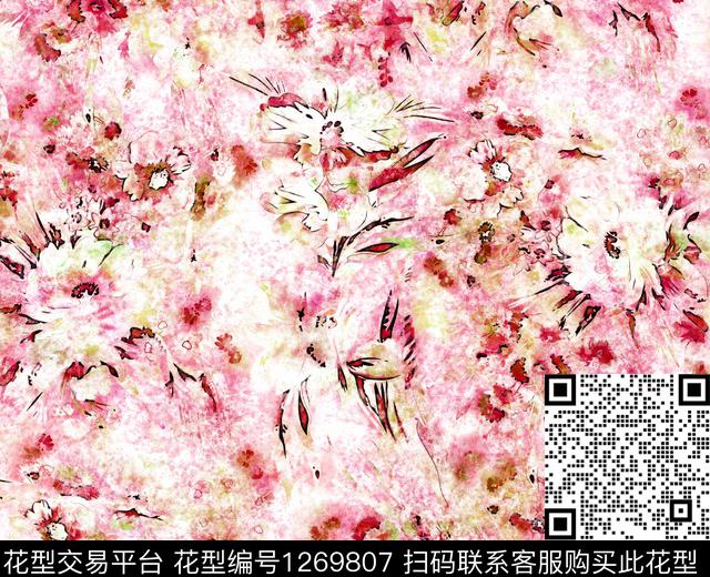 抽象手绘水彩F数码印花华亿平台下载（图片编号: 1269807） - 瓦栏（Walan）