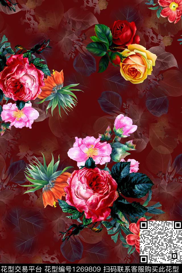 连衣裙花卉大牌风数码印花华亿平台下载（图片编号: 1269809） - 瓦栏（Walan）