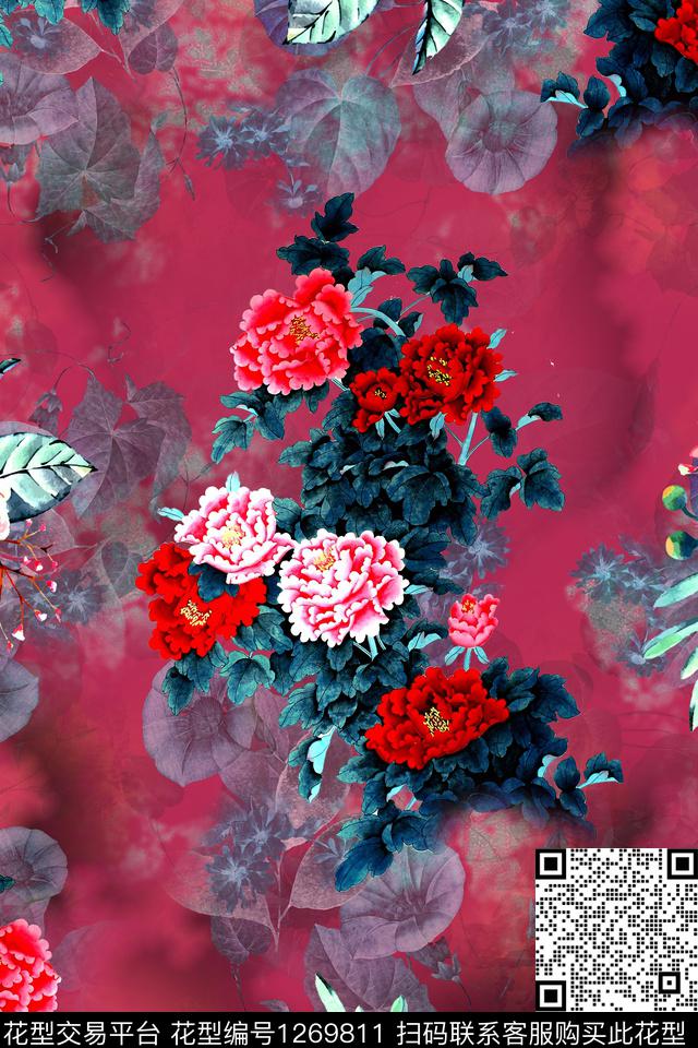 连衣裙花卉大牌风数码印花华亿平台下载（图片编号: 1269811） - 瓦栏（Walan）