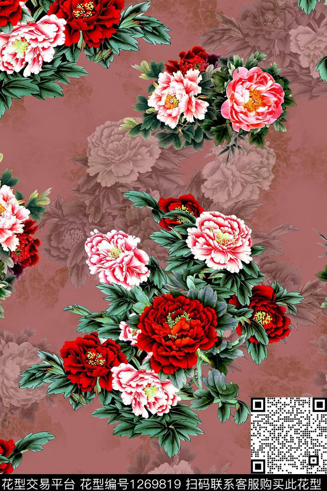 连衣裙花卉大牌风数码印花华亿平台下载（图片编号: 1269819） - 瓦栏（Walan）