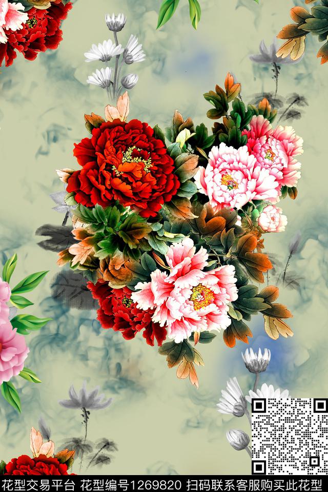 连衣裙花卉大牌风数码印花华亿平台下载（图片编号: 1269820） - 瓦栏（Walan）