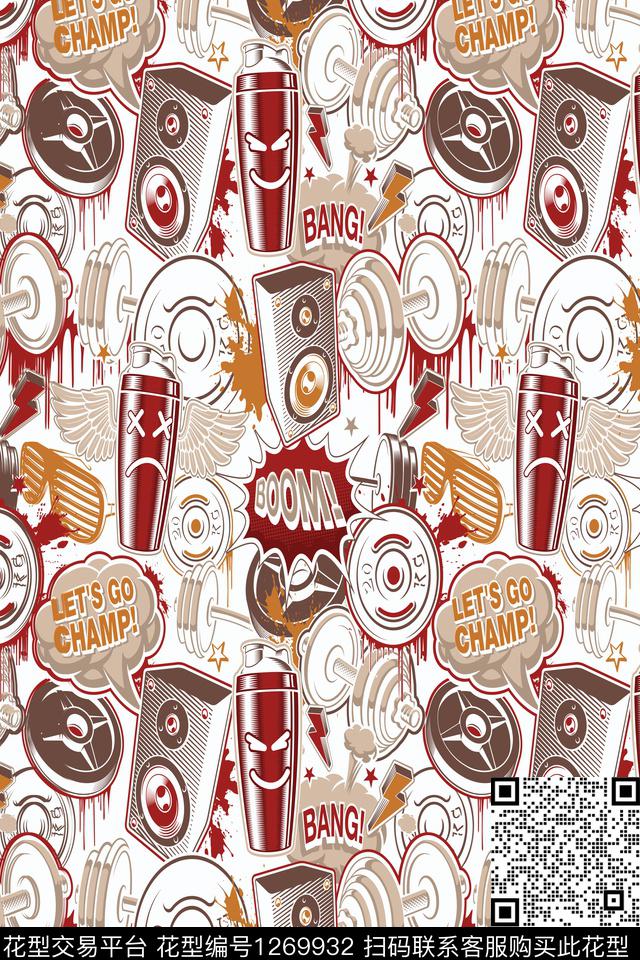 涂鸦抽象男装哑铃数码印花华亿平台下载（图片编号: 1269932） - 瓦栏（Walan）