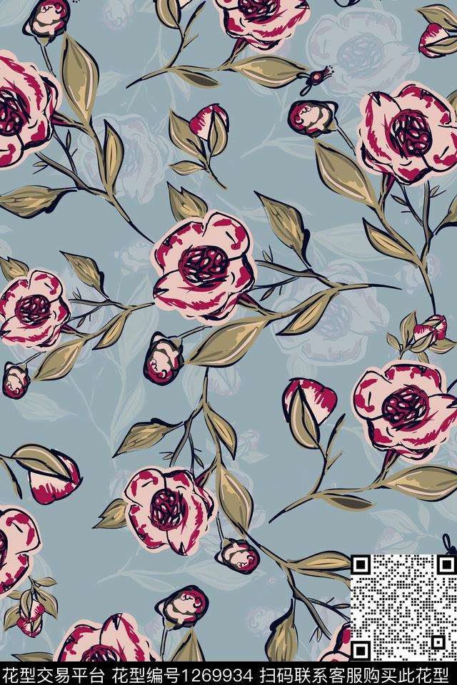 抽象花卉花卉大牌风传统印花华亿平台下载（图片编号: 1269934） - 瓦栏（Walan）