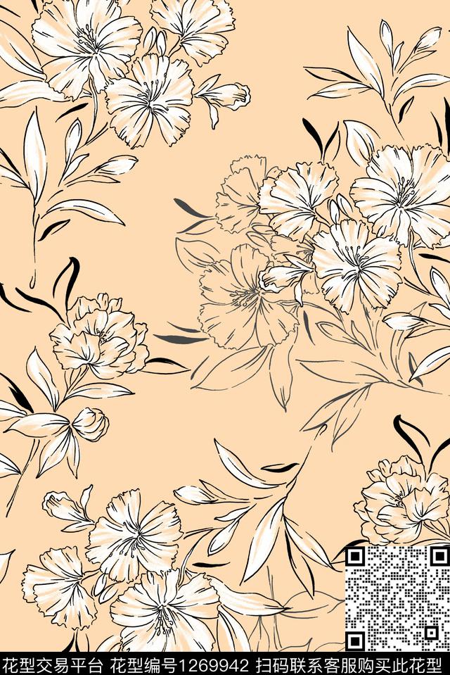复古花卉大牌风数码印花华亿平台下载（图片编号: 1269942） - 瓦栏（Walan）