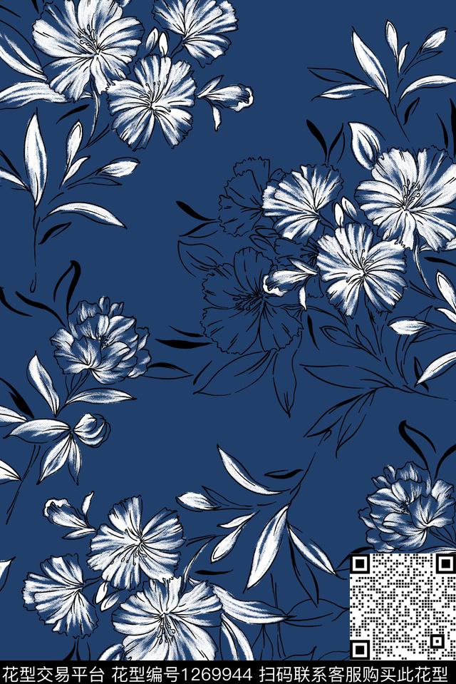 复古花卉大牌风数码印花华亿平台下载（图片编号: 1269944） - 瓦栏（Walan）