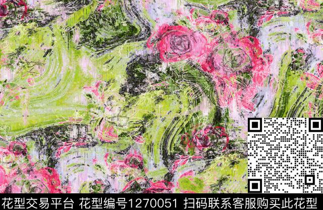 抽象手绘油画印象派数码印花华亿平台下载（图片编号: 1270051） - 瓦栏（Walan）