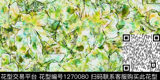 水彩花卉手绘数码印花华亿平台下载（图片编号: 1270080） - 瓦栏（Walan）