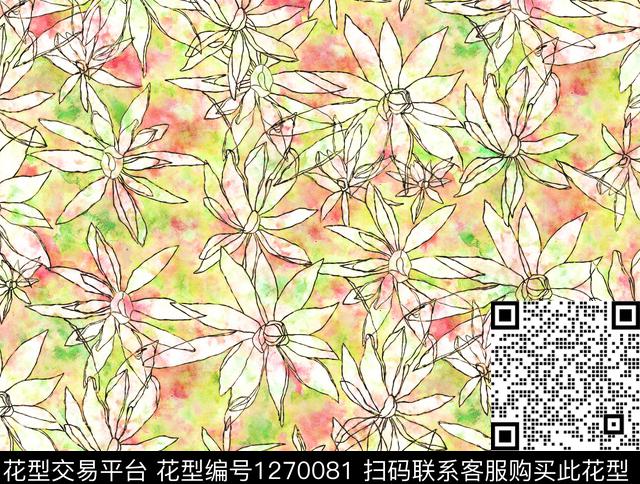 水彩花卉手绘数码印花华亿平台下载（图片编号: 1270081） - 瓦栏（Walan）