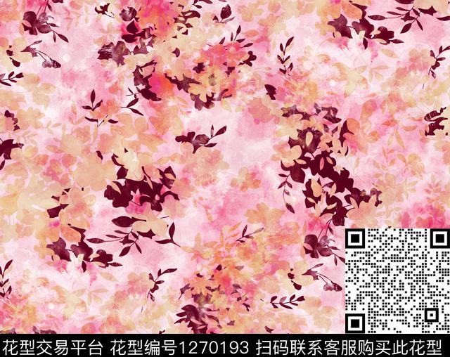 水彩花卉手绘数码印花华亿平台下载（图片编号: 1270193） - 瓦栏（Walan）