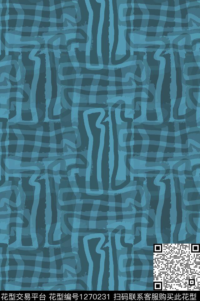 抽象男装休闲花卉手绘线条笔触传统印花华亿平台下载（图片编号: 1270231） - 瓦栏（Walan）