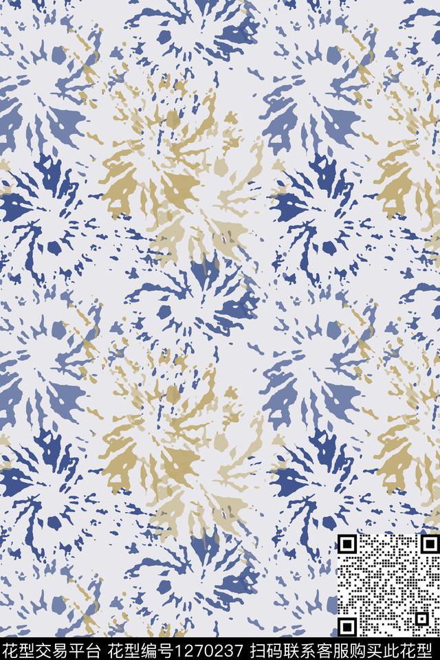 花卉男装休闲花卉扎染风格数码印花华亿平台下载（图片编号: 1270237） - 瓦栏（Walan）