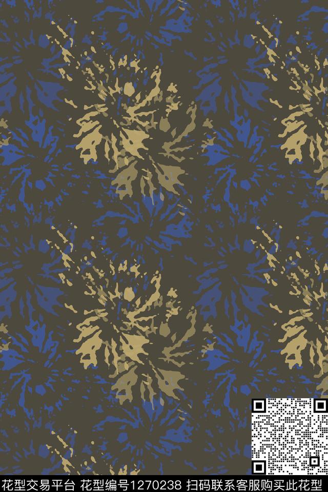 花卉男装休闲花卉扎染风格数码印花华亿平台下载（图片编号: 1270238） - 瓦栏（Walan）