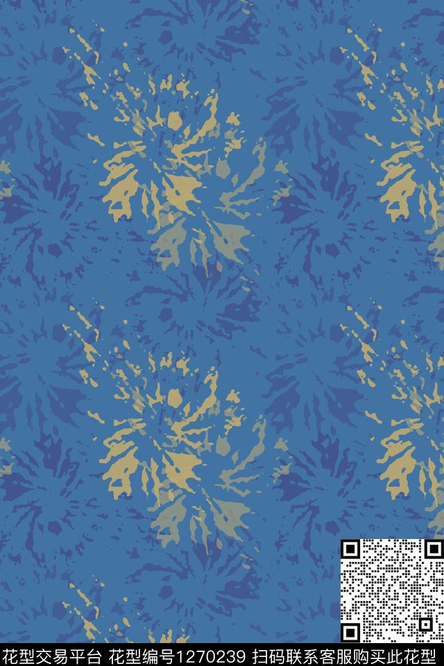 花卉男装休闲花卉扎染风格数码印花华亿平台下载（图片编号: 1270239） - 瓦栏（Walan）