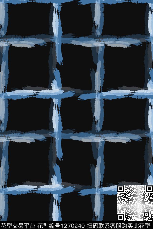 手绘线条笔触男装休闲花卉格子图案传统印花华亿平台下载（图片编号: 1270240） - 瓦栏（Walan）