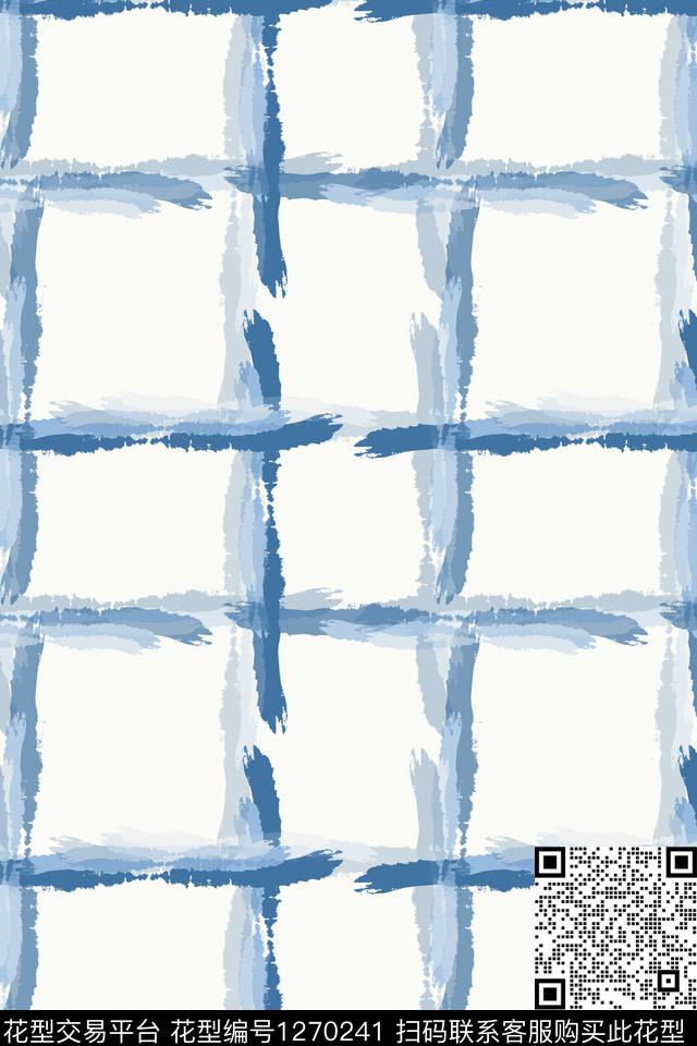 手绘线条笔触男装休闲花卉格子图案传统印花华亿平台下载（图片编号: 1270241） - 瓦栏（Walan）