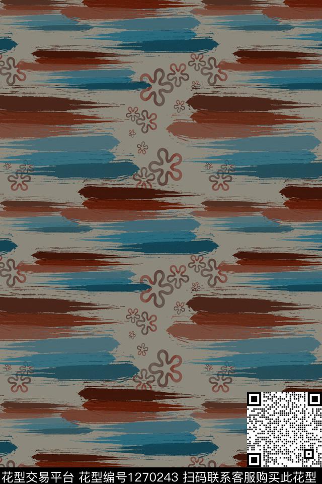 复古男装休闲花卉手绘线条笔触数码印花华亿平台下载（图片编号: 1270243） - 瓦栏（Walan）