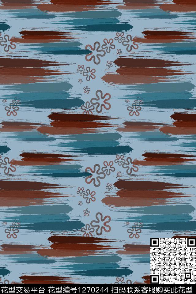 复古男装休闲花卉手绘线条笔触数码印花华亿平台下载（图片编号: 1270244） - 瓦栏（Walan）