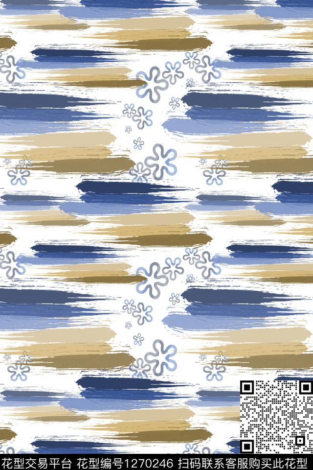 复古男装休闲花卉手绘线条笔触数码印花华亿平台下载（图片编号: 1270246） - 瓦栏（Walan）