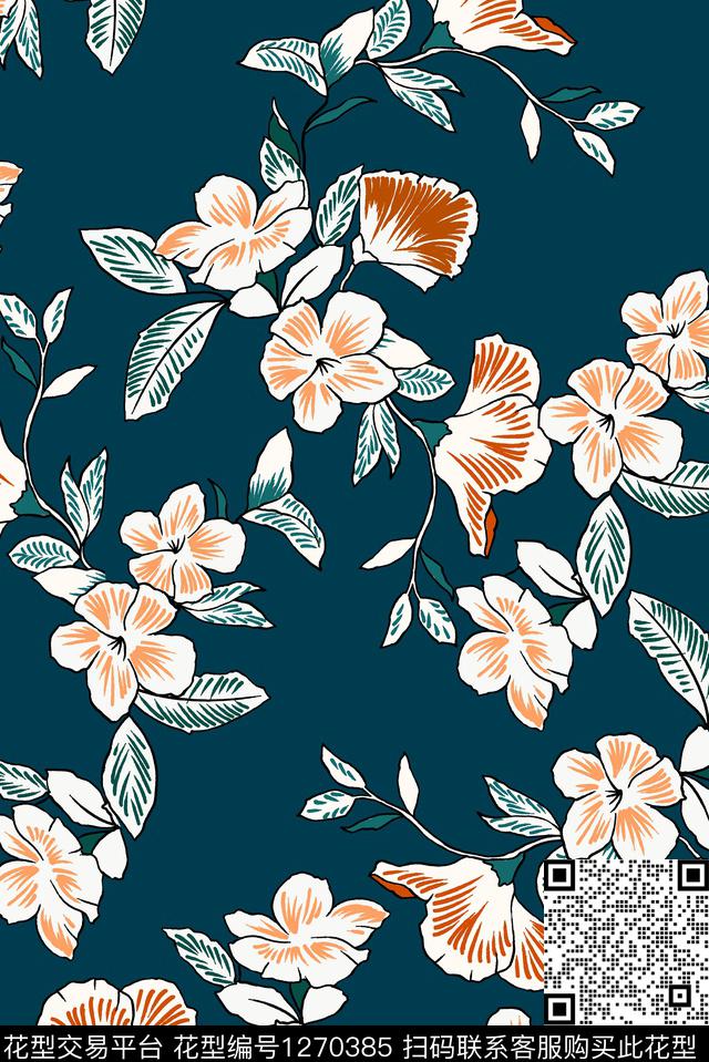 花卉满版散花大牌风传统印花华亿平台下载（图片编号: 1270385） - 瓦栏（Walan）