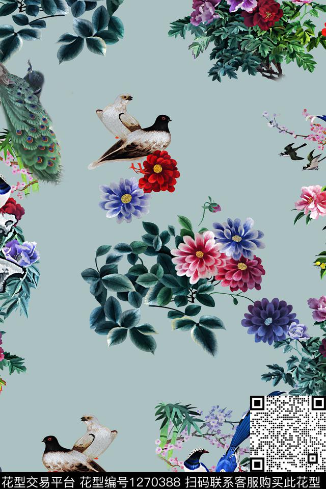 花鸟香云纱中老年数码印花华亿平台下载（图片编号: 1270388） - 瓦栏（Walan）