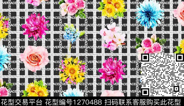 数码华亿平台花卉格子数码印花华亿平台下载（图片编号: 1270488） - 瓦栏（Walan）