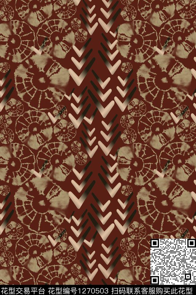 奢华游牧扎染风格男装休闲花卉数码印花华亿平台下载（图片编号: 1270503） - 瓦栏（Walan）