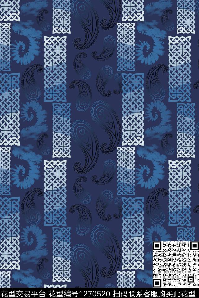 条纹混搭奢华游牧男装休闲花卉数码印花华亿平台下载（图片编号: 1270520） - 瓦栏（Walan）