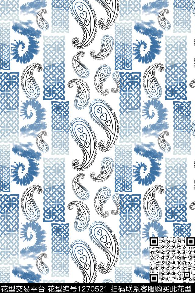 条纹混搭奢华游牧男装休闲花卉数码印花华亿平台下载（图片编号: 1270521） - 瓦栏（Walan）