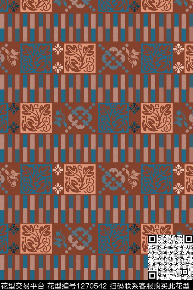 男装休闲花卉几何奢华游牧传统印花华亿平台下载（图片编号: 1270542） - 瓦栏（Walan）