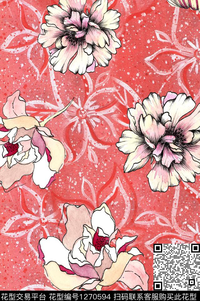 艺术中老年花卉数码印花华亿平台下载（图片编号: 1270594） - 瓦栏（Walan）