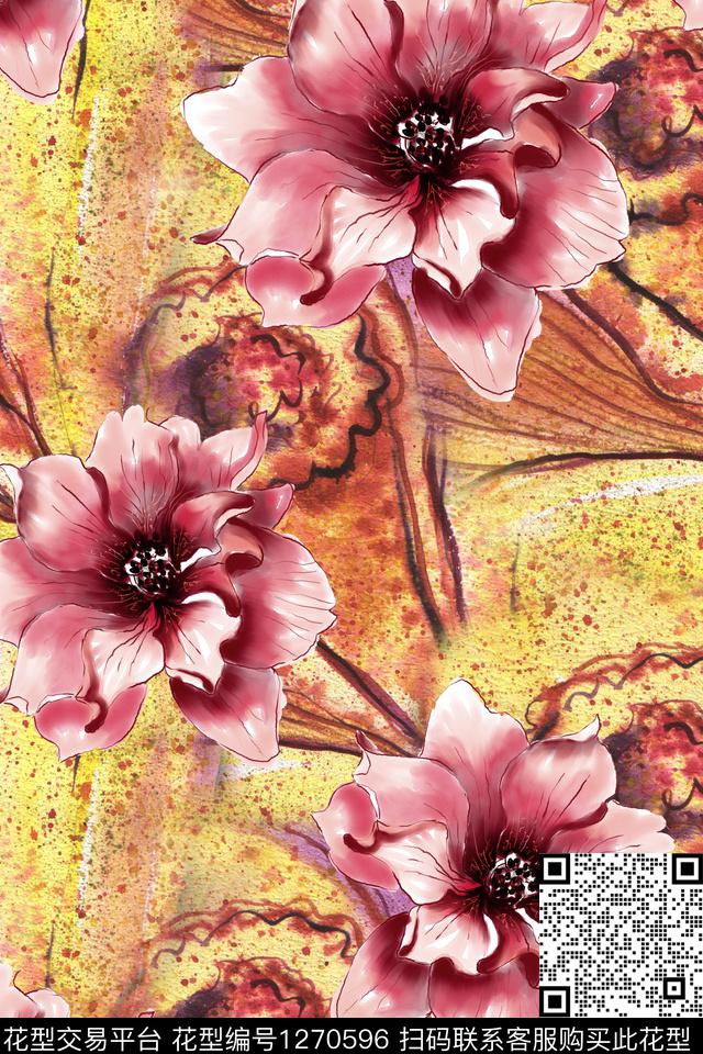艺术中老年水彩花卉数码印花华亿平台下载（图片编号: 1270596） - 瓦栏（Walan）